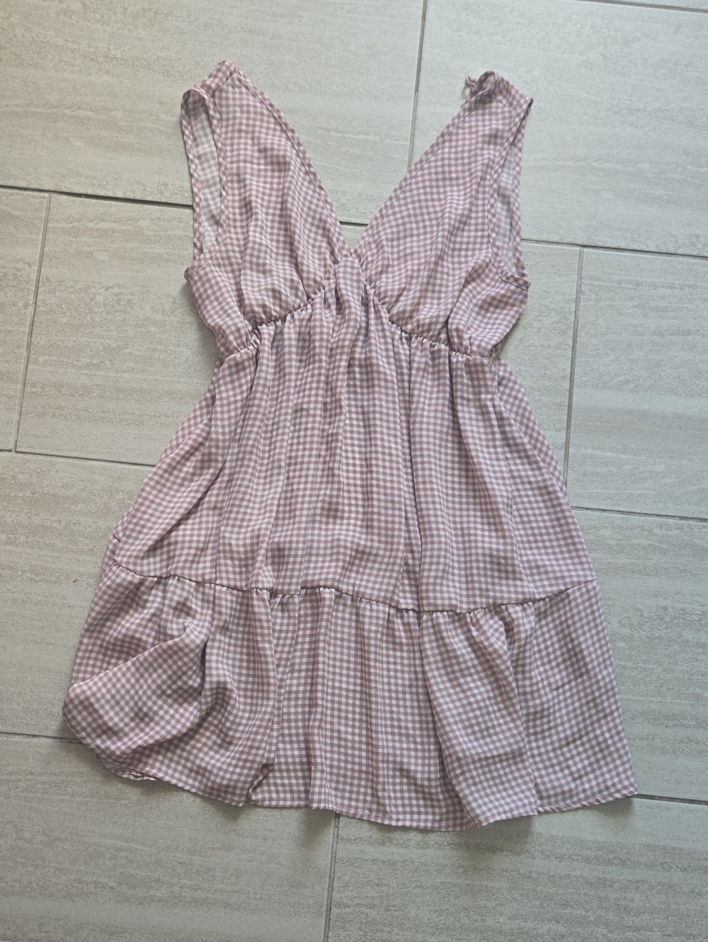 Women's Pink Gingham V-Neck Summer Dress